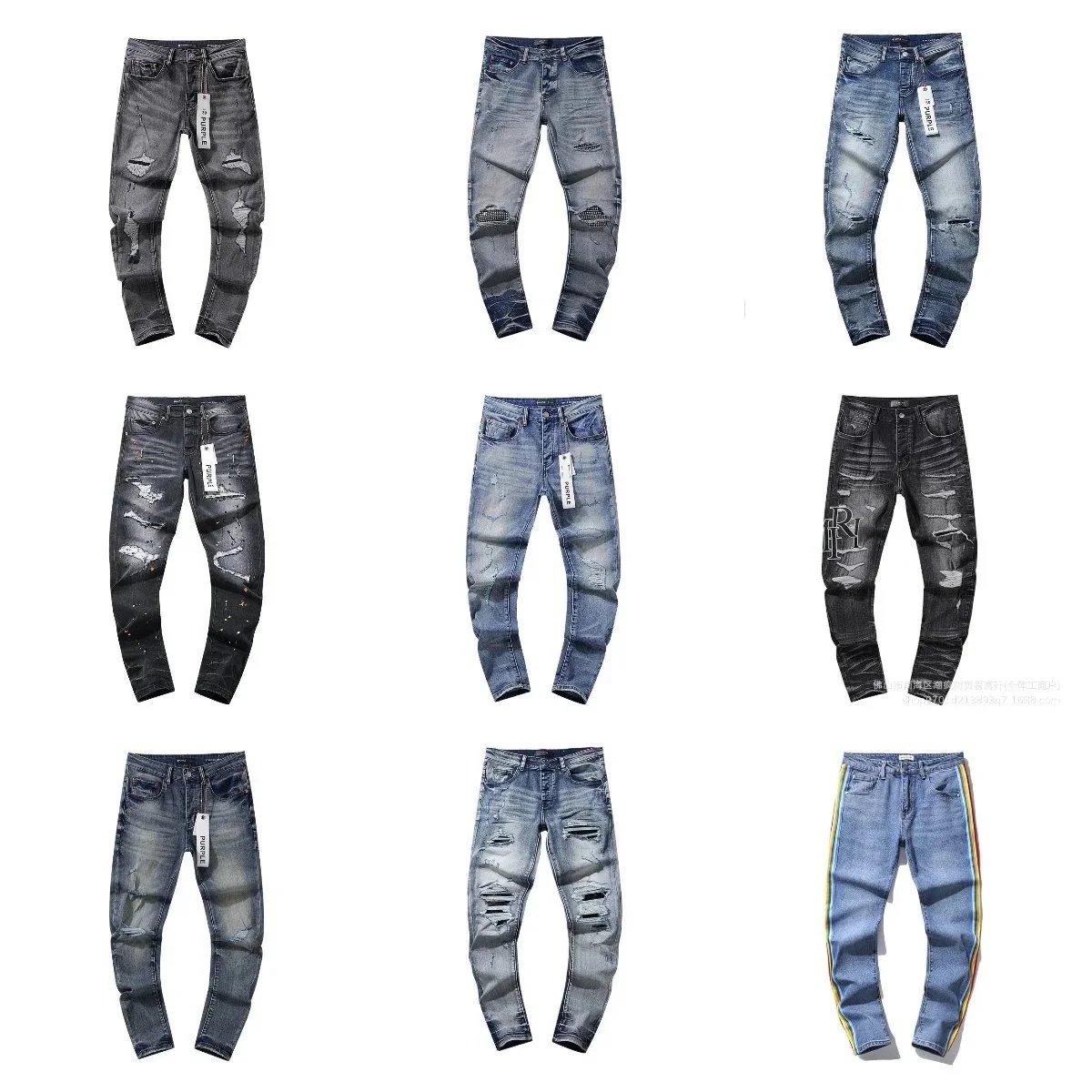 Jeans slavati e dall'aspetto usurato con strappi, segni e righe laterali