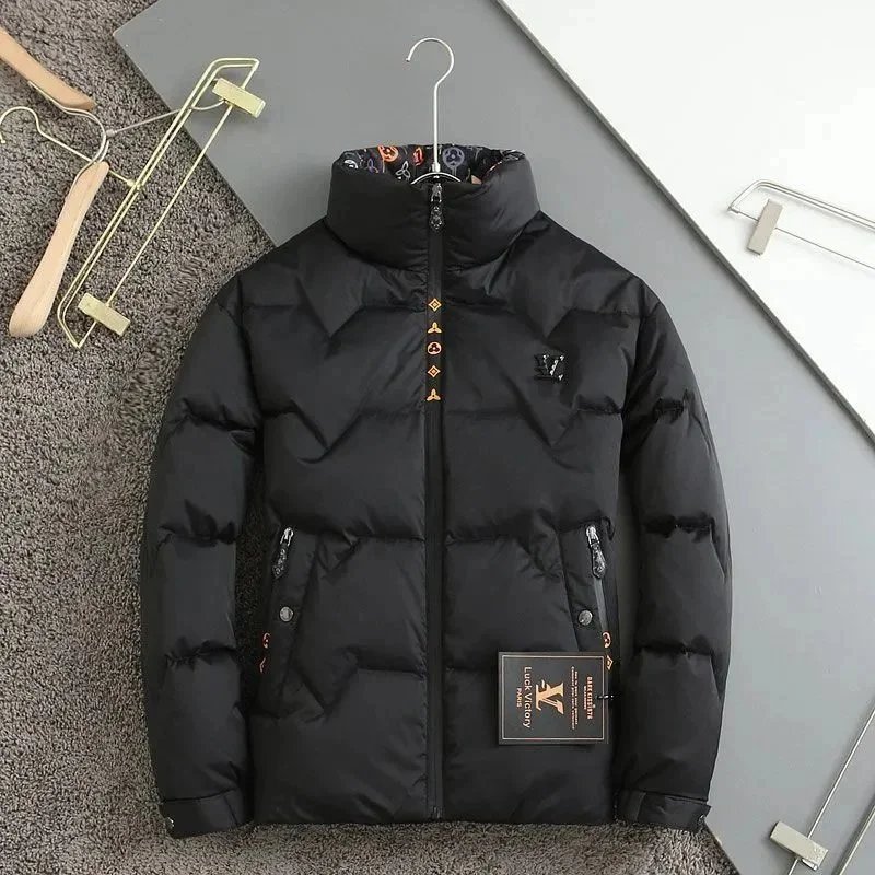 Stand-Collar Quilted Puffer Jacket with Printed Lining