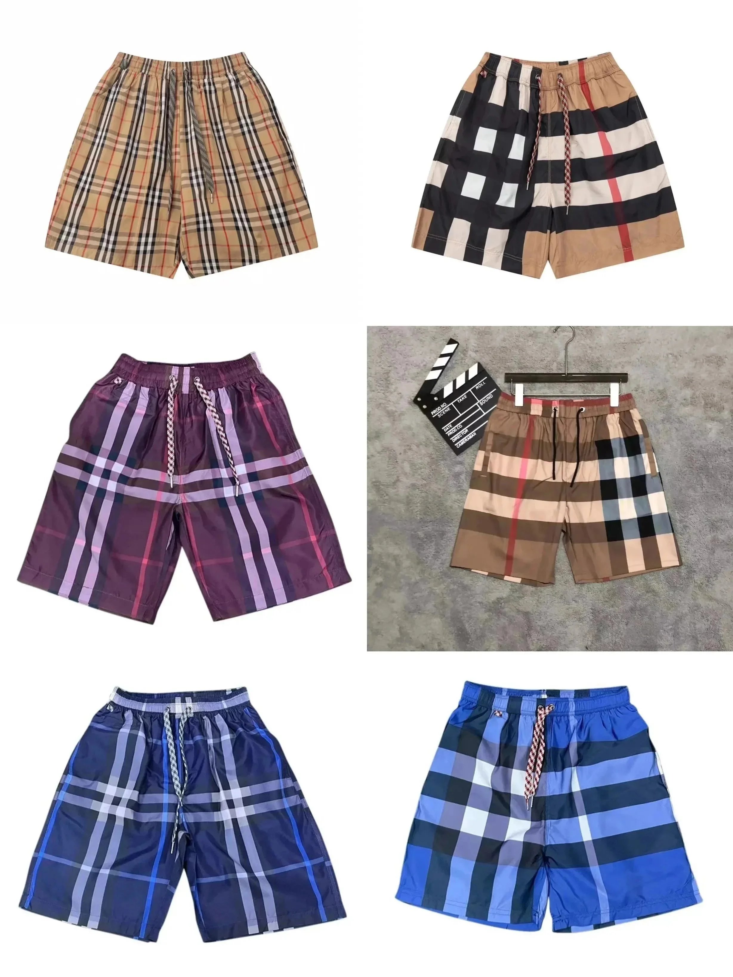 Shorts xadrez com cordão frontal e cós elástico