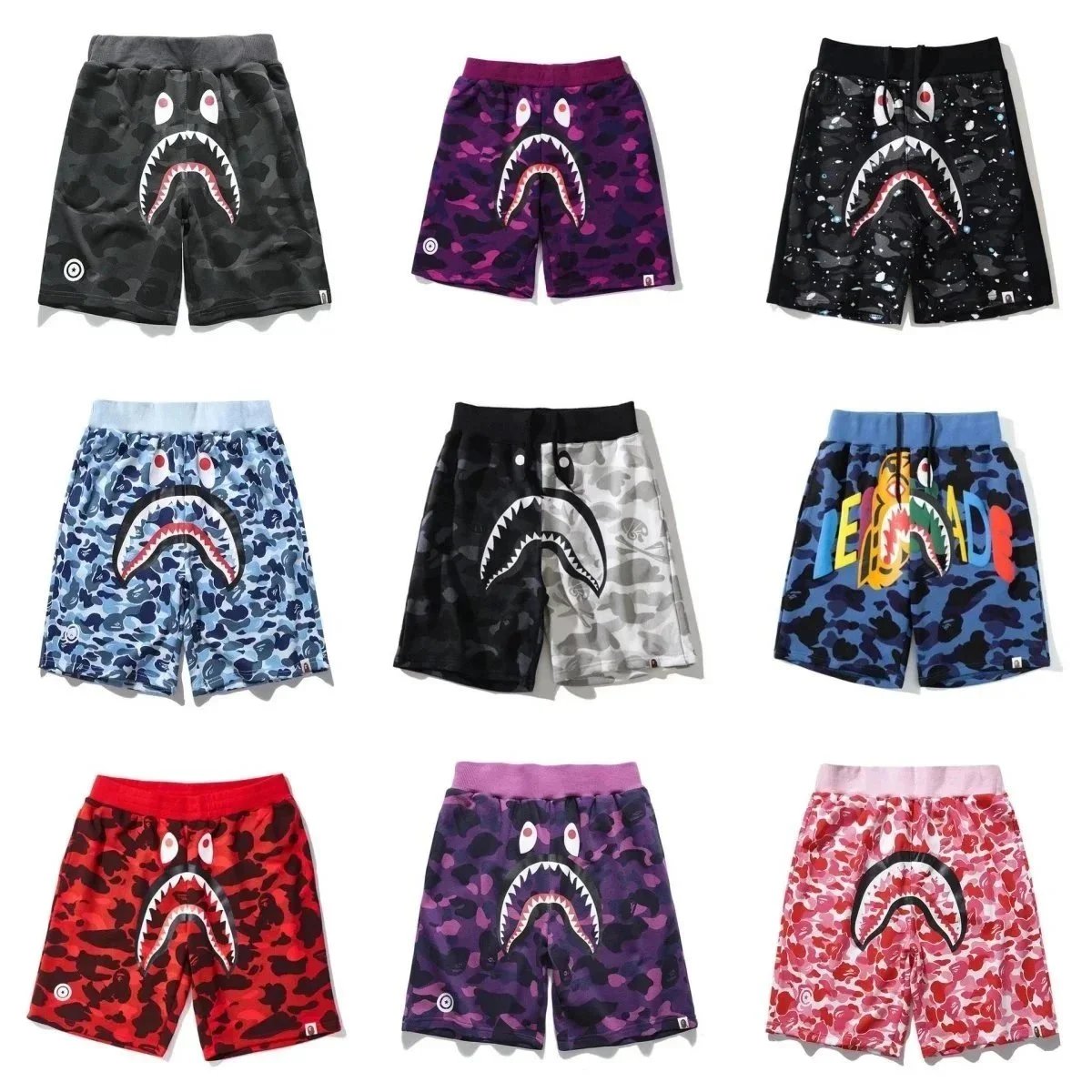 Volnočasové Šortky BAPE s Maskáčovým Vzorem a Žraločím Motivem