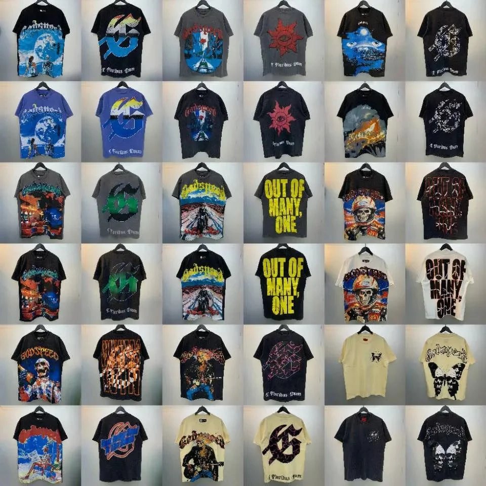Godspeed Kurzarm-T-Shirt mit Vintage-Waschung und Grafik-Prints