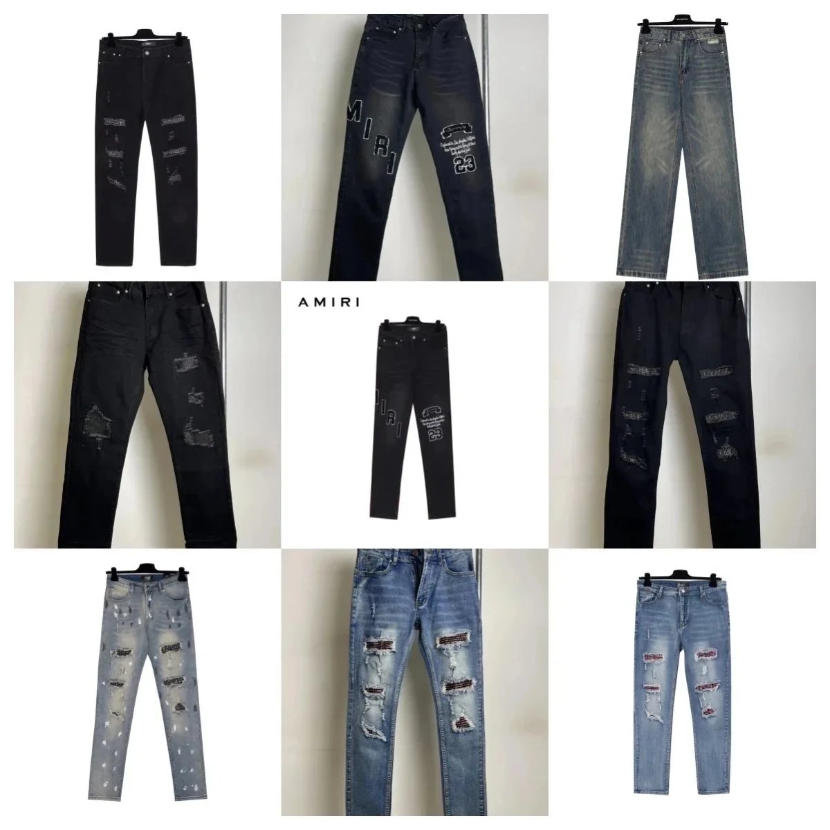 Amiri Gerade Denim-Jeans mit Rissen und Verzierungen