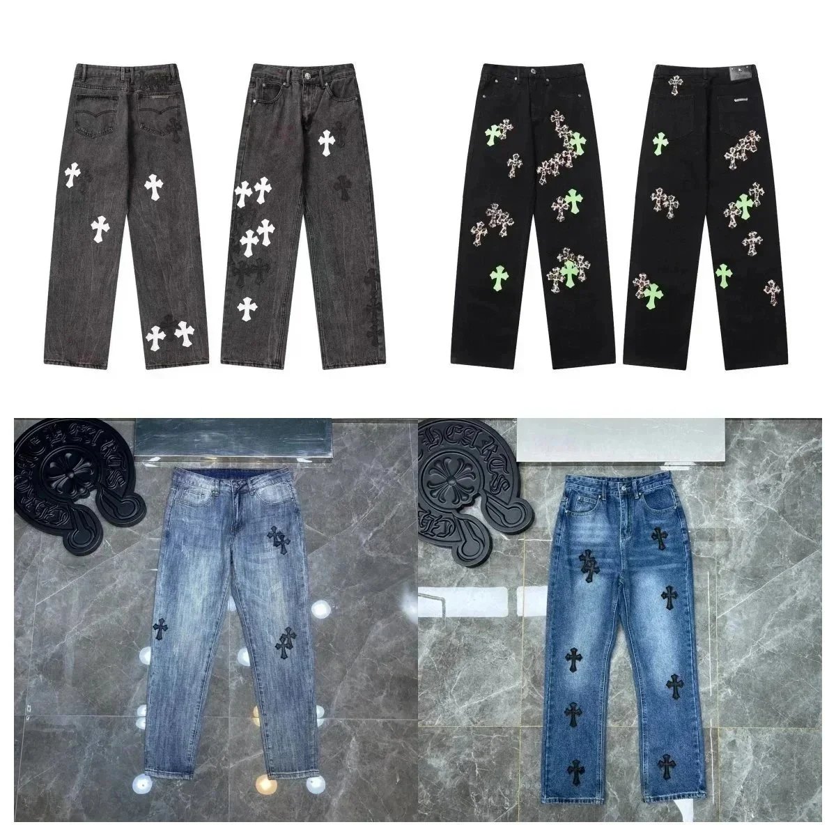Graphic Appliqué Denim Jeans, Shorts and Drawstring Pants