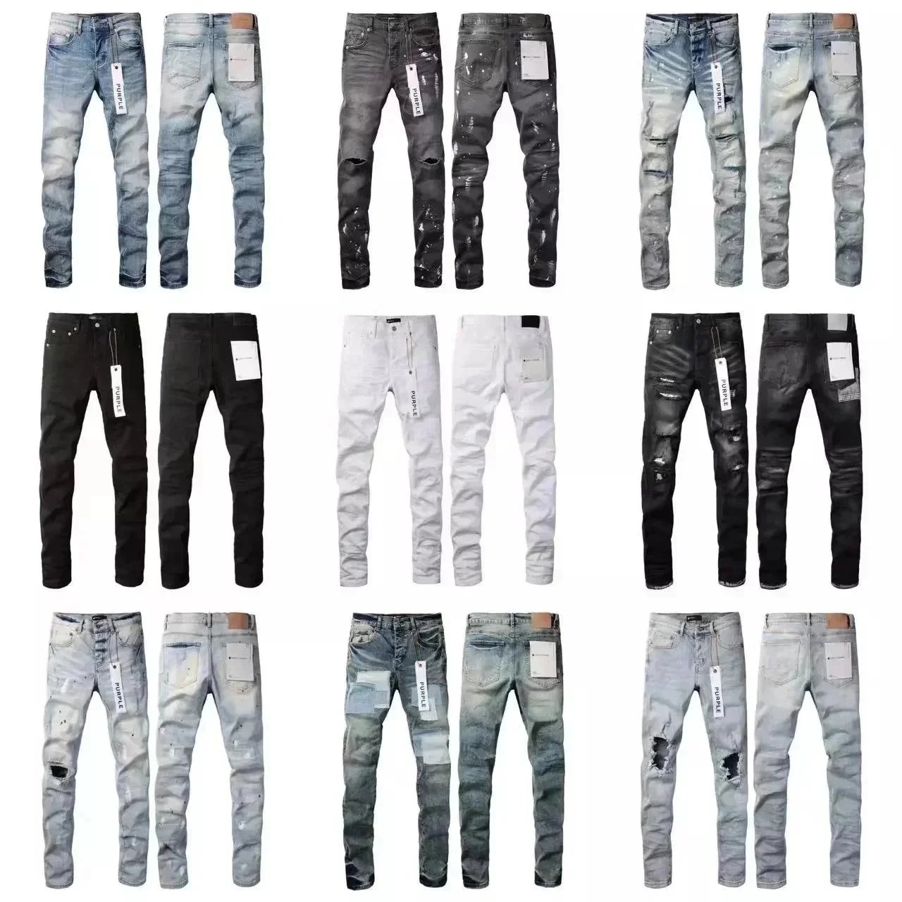 Jeans Denim Slim-Fit Purple Brand con Finiture Usurate e Lavate