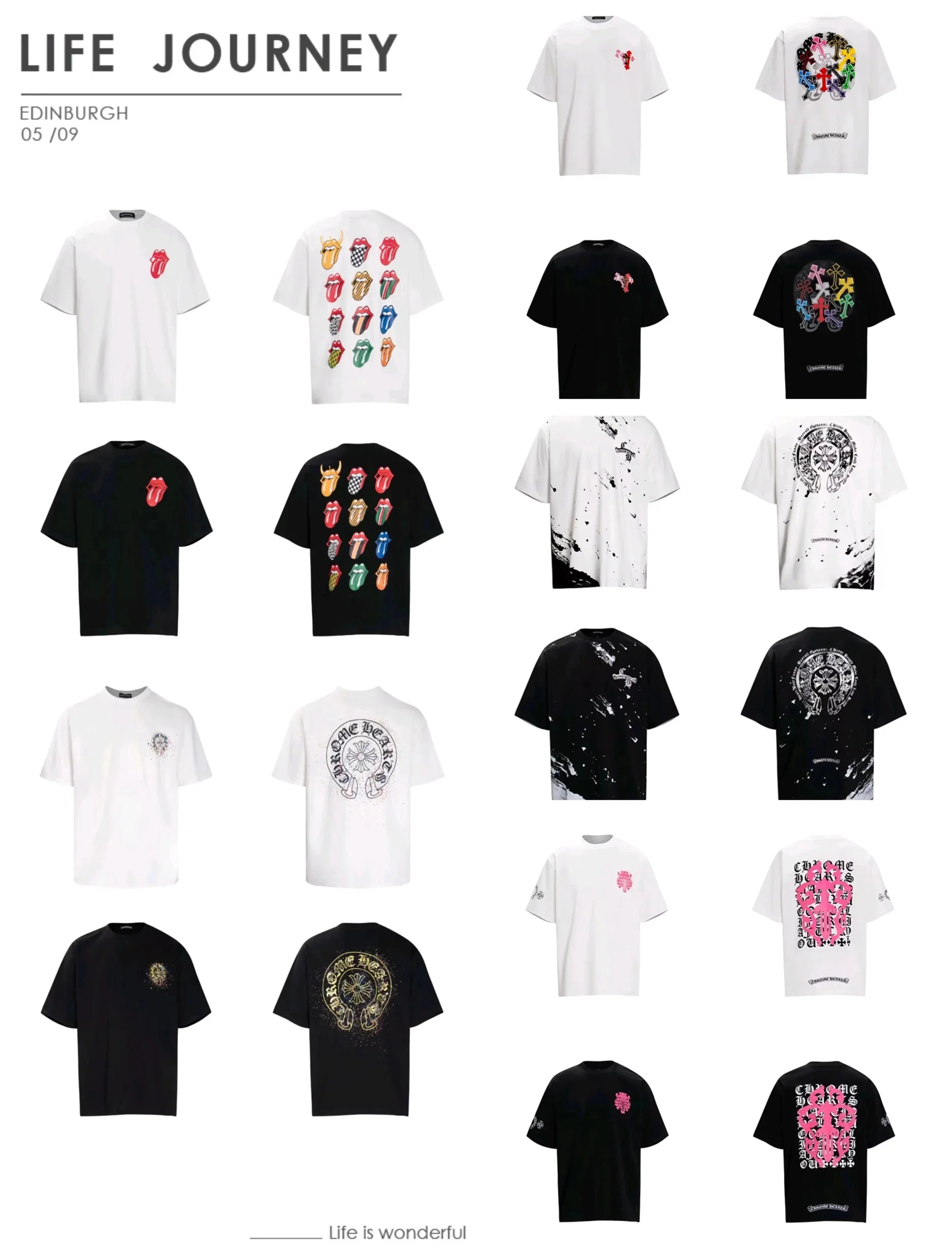 Camiseta de Manga Corta y Cuello Redondo Chrome Hearts con Estampados