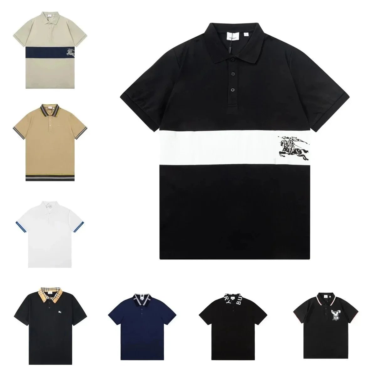 Camisa Polo Manga Curta Burberry com Opções de Gola Xadrez e Estampa