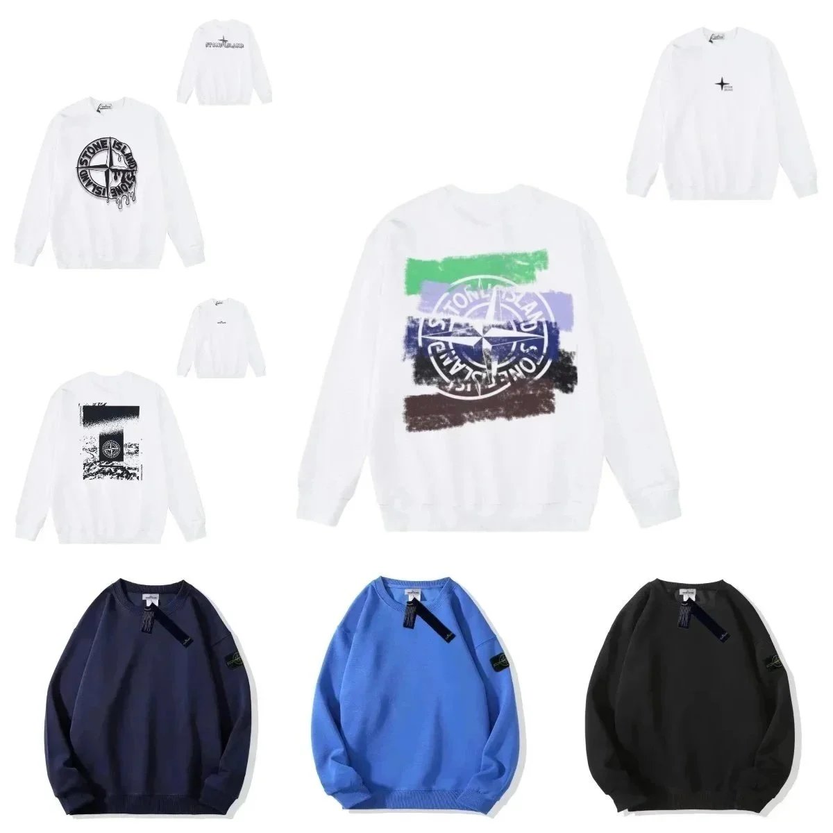 Stone Island 印花与纯色长袖圆领卫衣