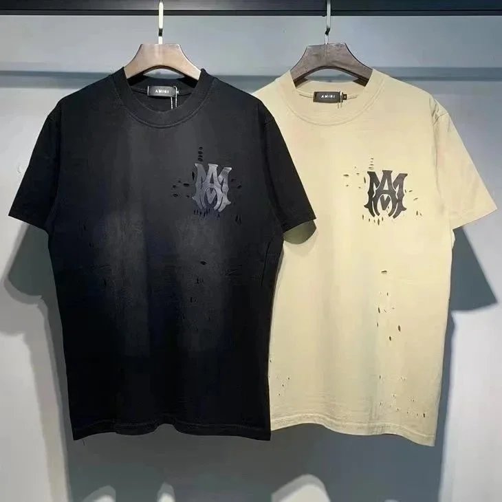 Amiri T-shirt met ronde hals en distressed details