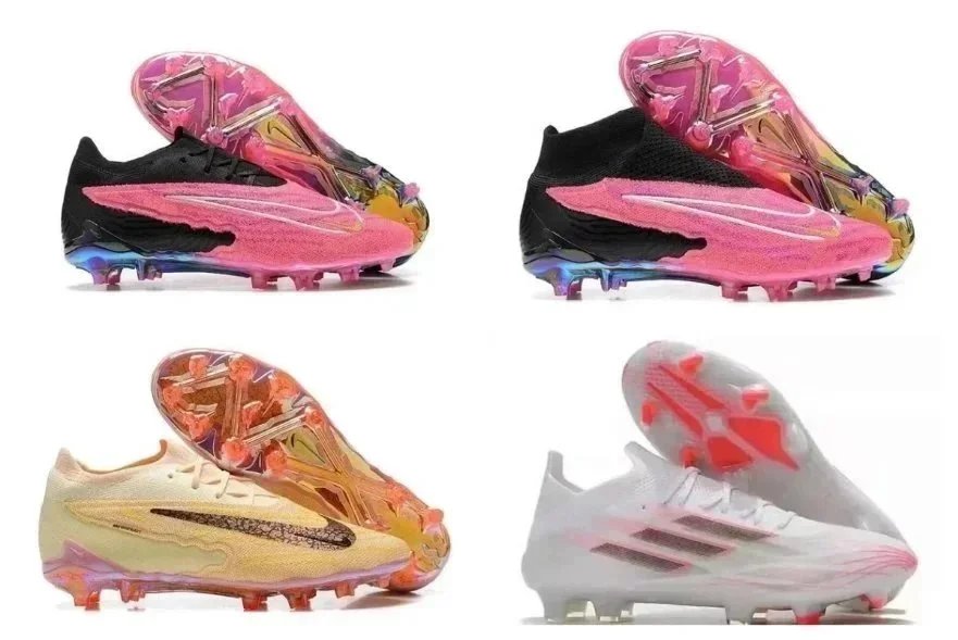 Voetbalschoenen met vaste noppen en lage of hoge kraag