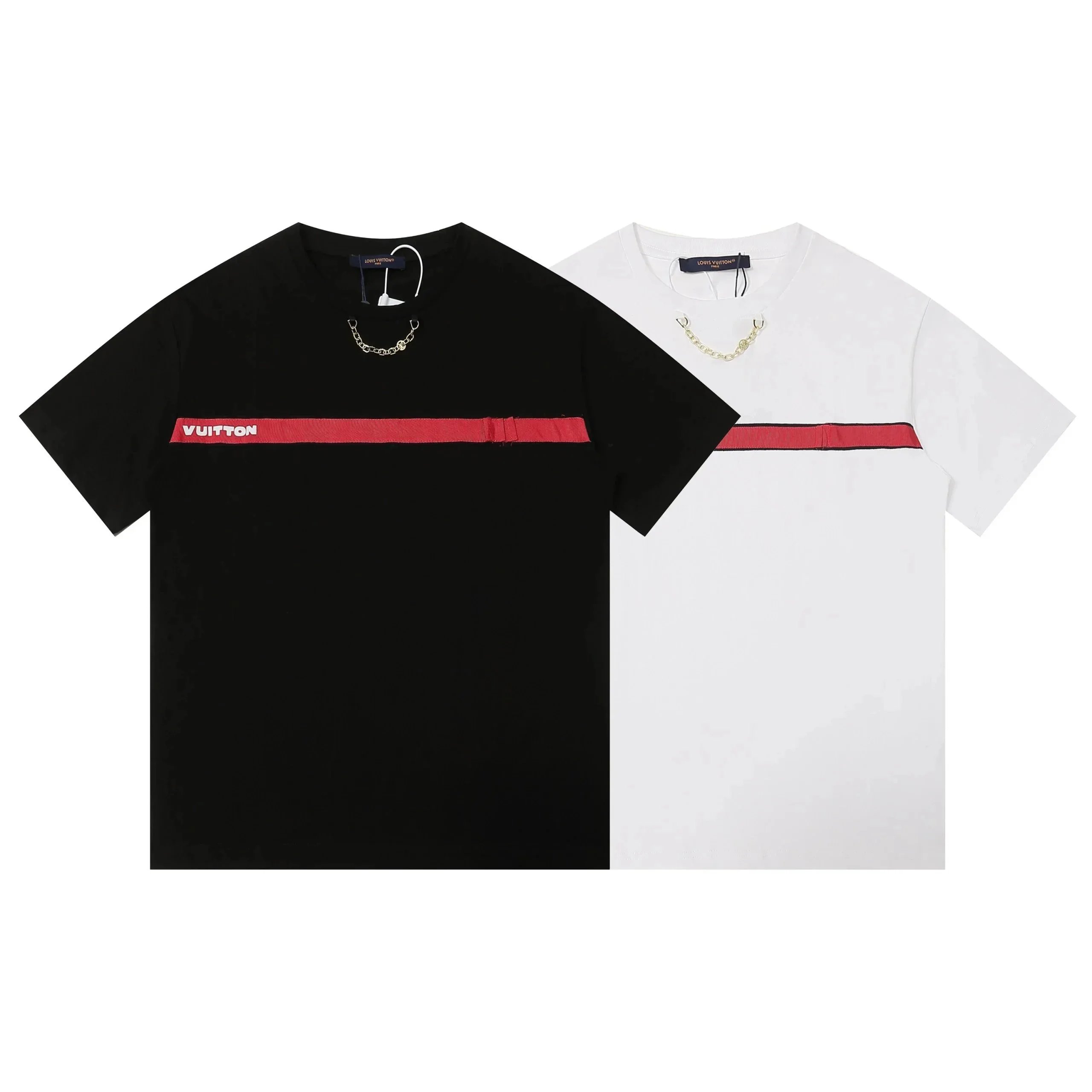 Louis Vuitton Tape Stripe and Chain Accent Crewneck T-Shirt
