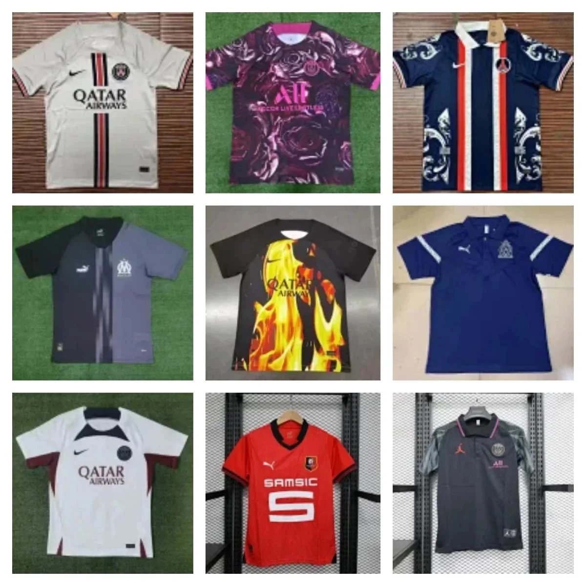 Football-Theme Shirts with Flame, Rose and Ornamental Stripe Designs