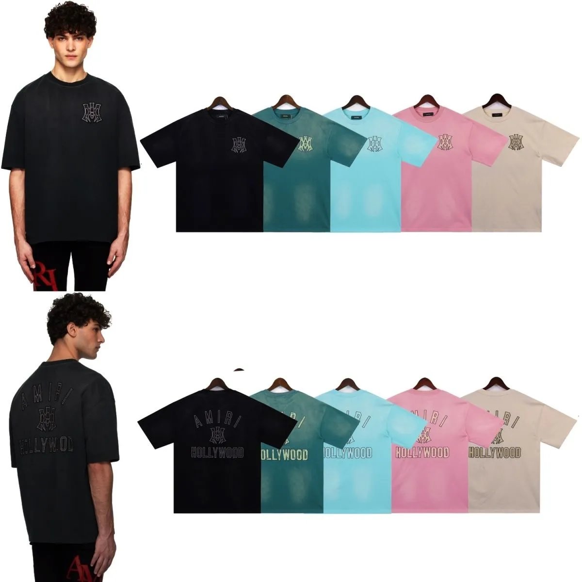 Camiseta Amiri Hollywood con Bordado y Efecto Lavado
