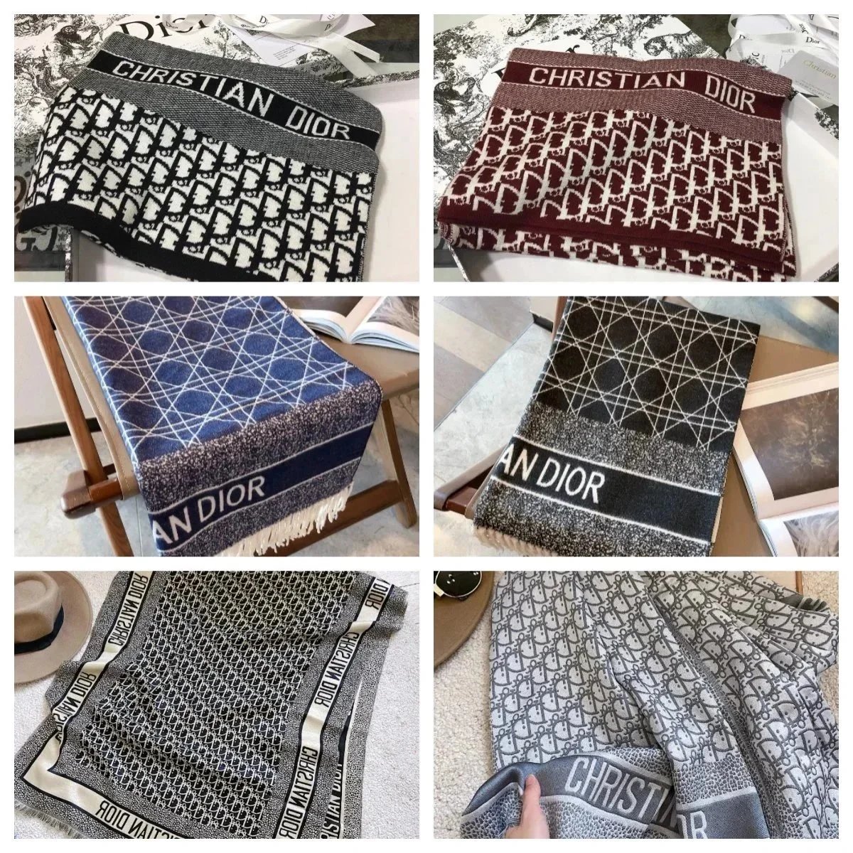 Sciarpe e stole Dior con motivi grafici e scritta Christian Dior
