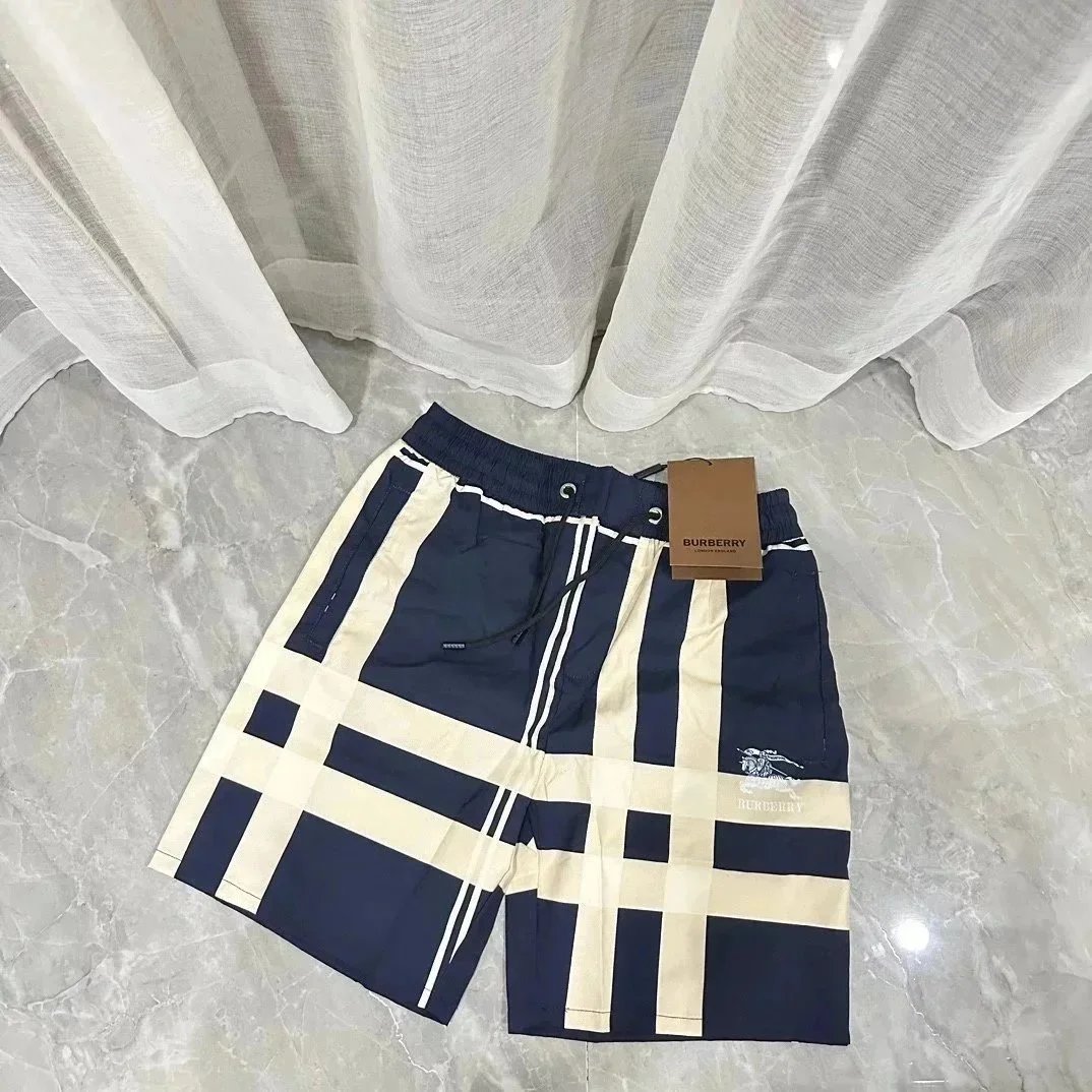 Burberry Graphic and Check Print Drawstring Shorts