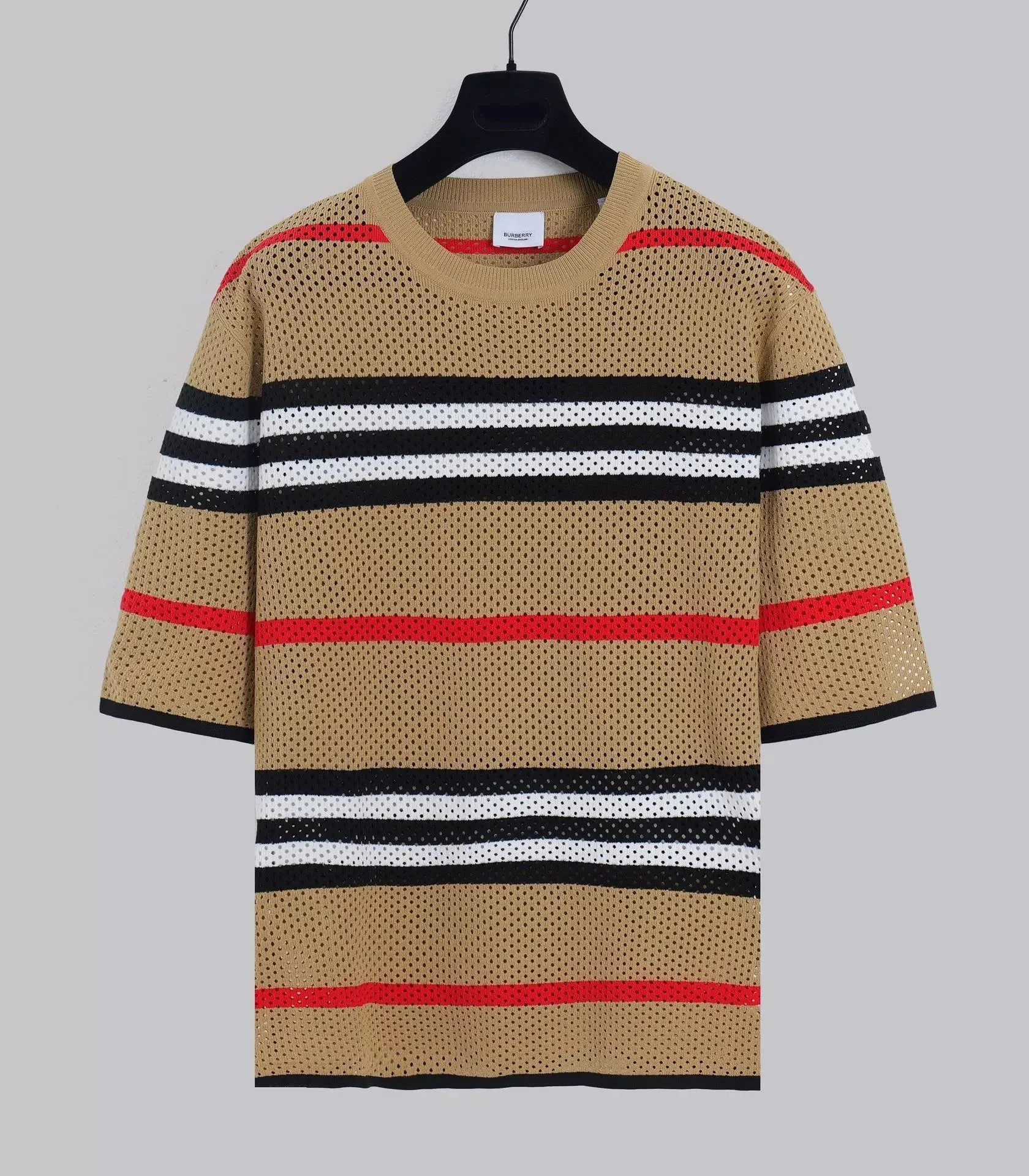 Blusa de tricô vazado listrada manga curta Burberry