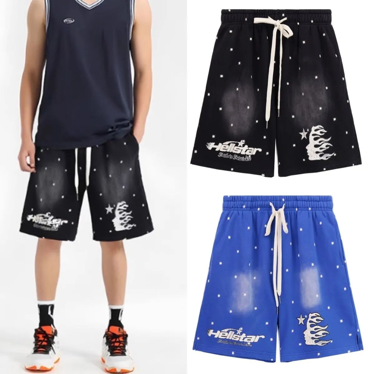 Shorts in felpa Hellstar con grafica a stelle e coulisse