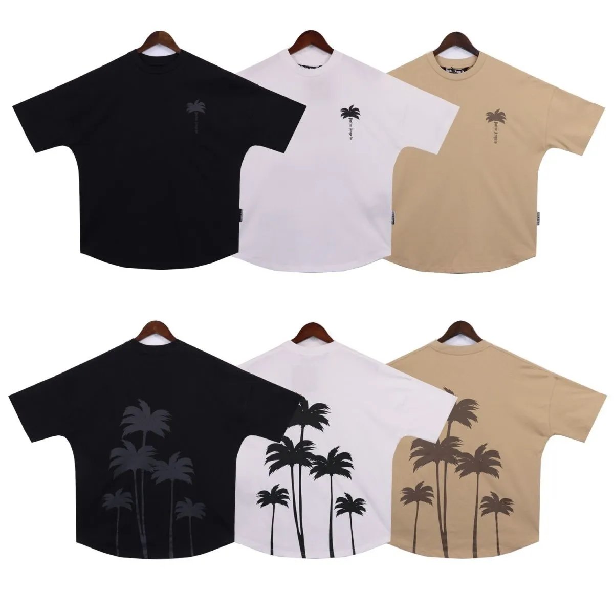 Palm Angels Palm Tree Print Curved Hem T-Shirt