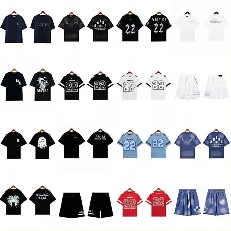 Amiri Grafik-T-Shirts und Kordelshorts mit 22 und Regenbogenschrift