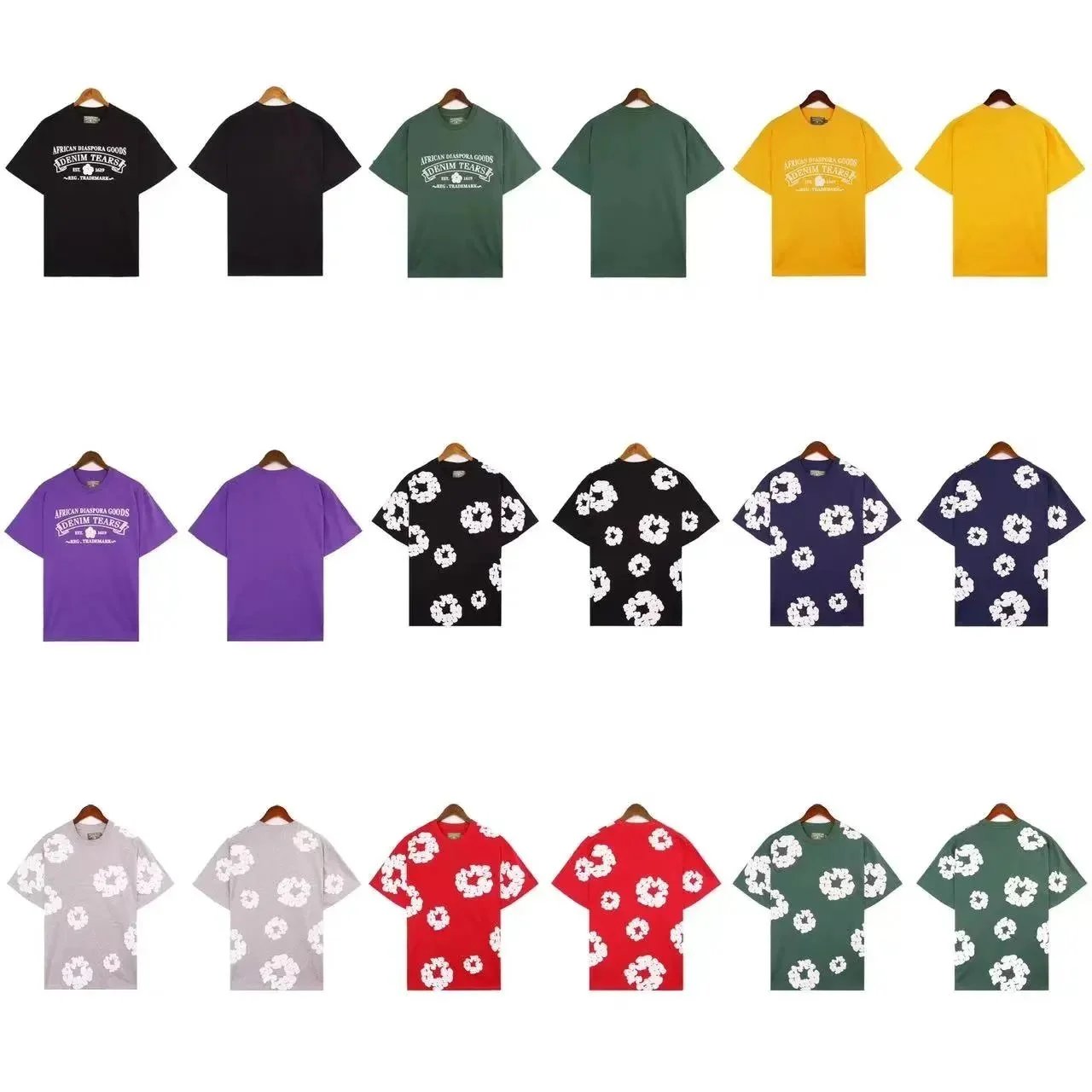 DENIM TEARS Crewneck T-Shirts with Wreath or Lettering Designs