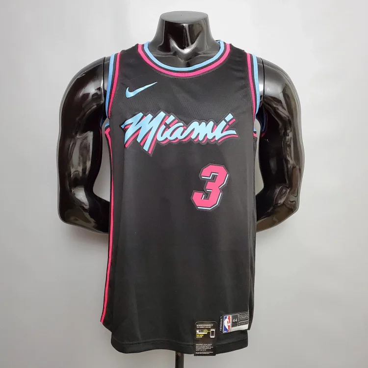 Camisetas de baloncesto Miami y HEAT con números en negro, rosa y amarillo