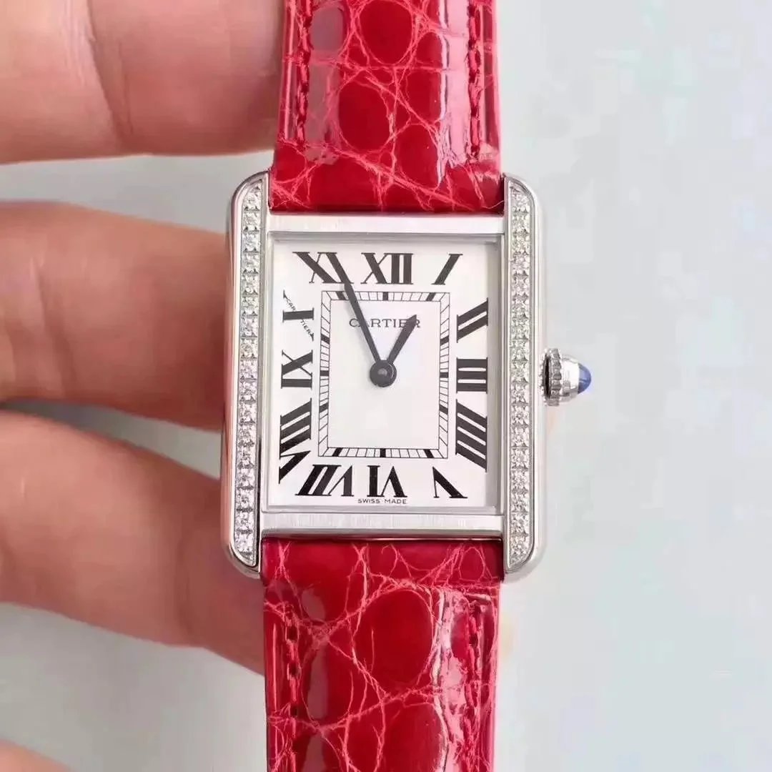 Cartier Watch with Roman Numeral Dial and Cabochon Crown