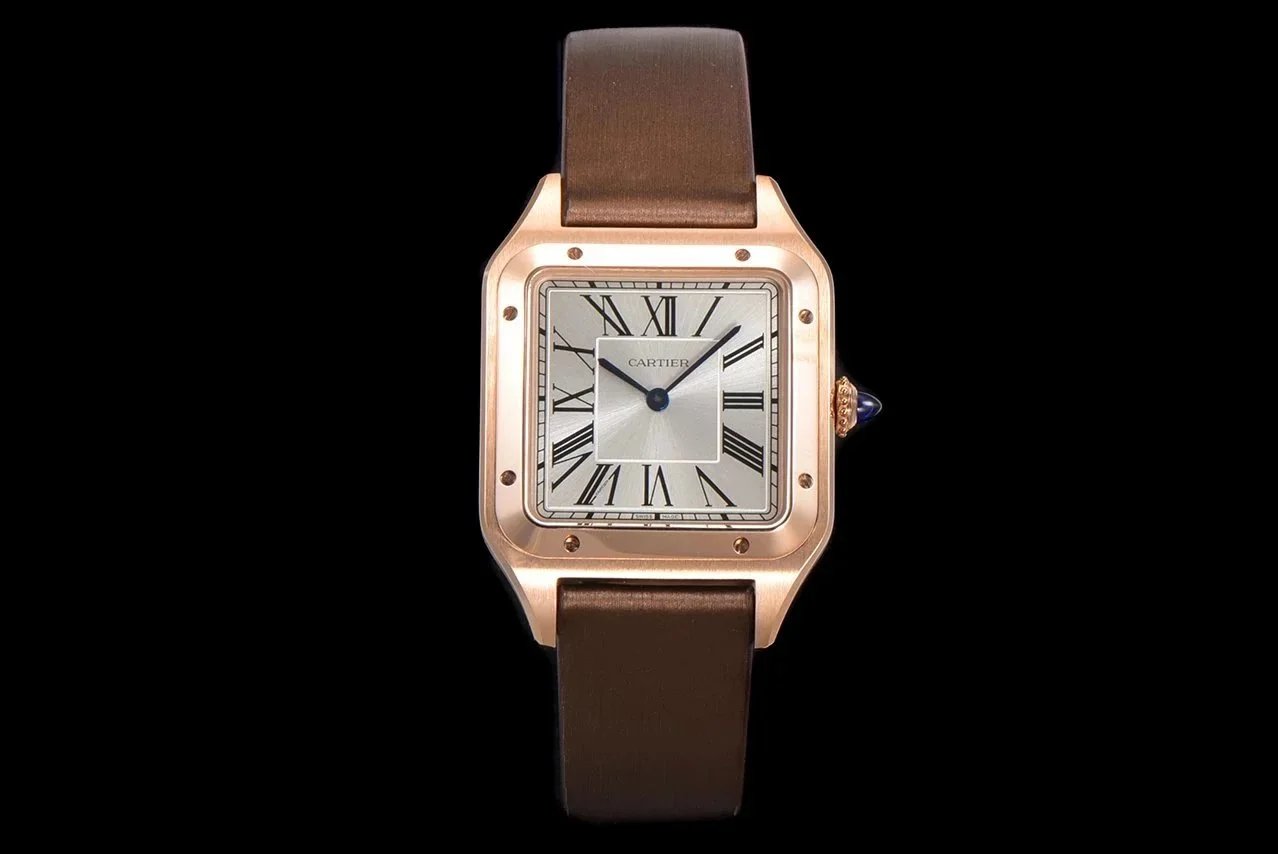 Cartier Square Bezel Watch with Roman Numerals and Screw Accents