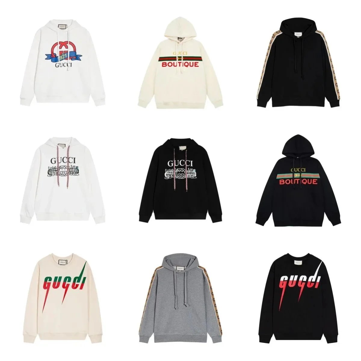 Mikiny Gucci s kapucí a s kulatým výstřihem a grafickým potiskem