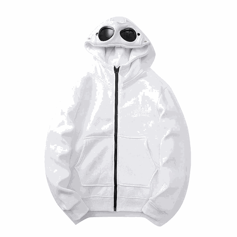 Felpa con zip integrale e cappuccio con lenti