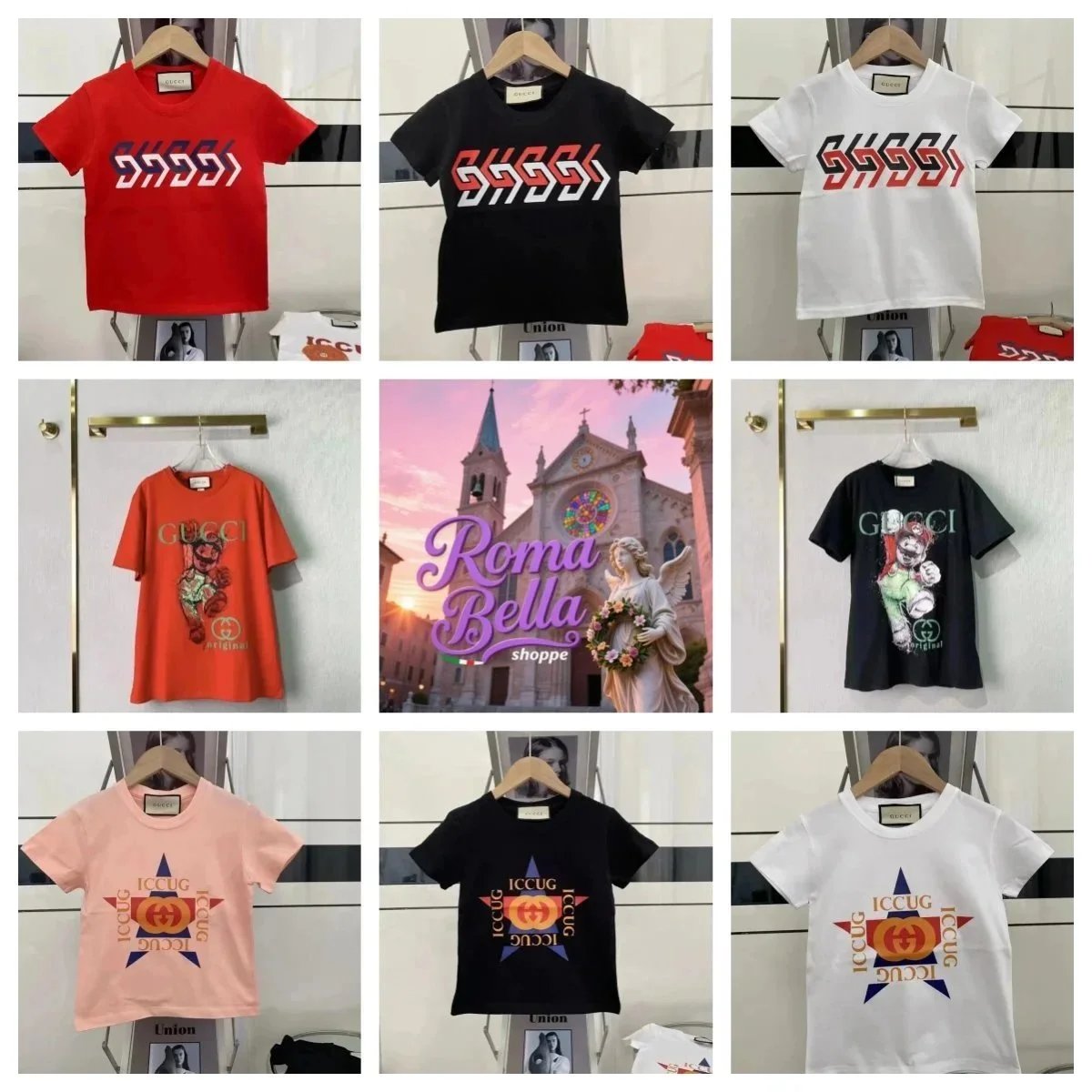 Camisetas Gucci de cuello redondo con estampados y colores variados