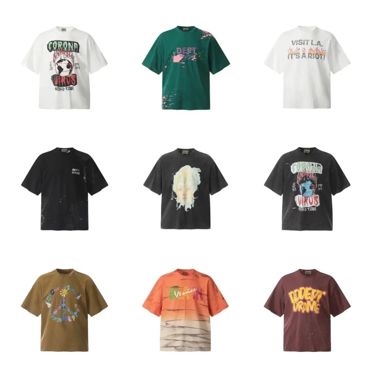 Camisetas gráficas surtidas de cuello redondo y manga corta con estampas de efecto desvaído