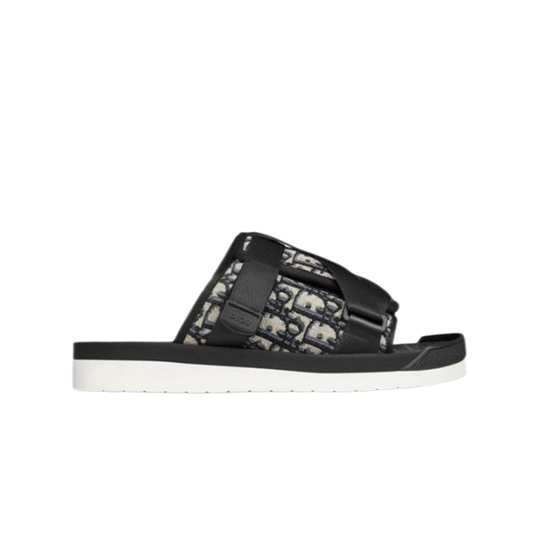 Dior Alpha Oblique Slide Sandals in Black with White Sole