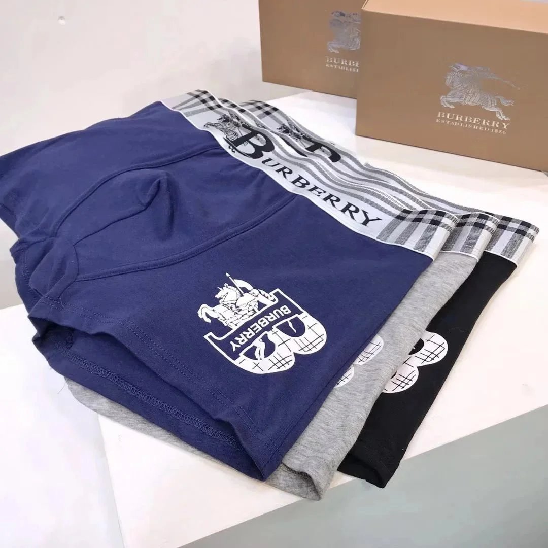 Burberry Check-Waistband Equestrian-Motif Boxer Briefs 3-Piece Boxed Set