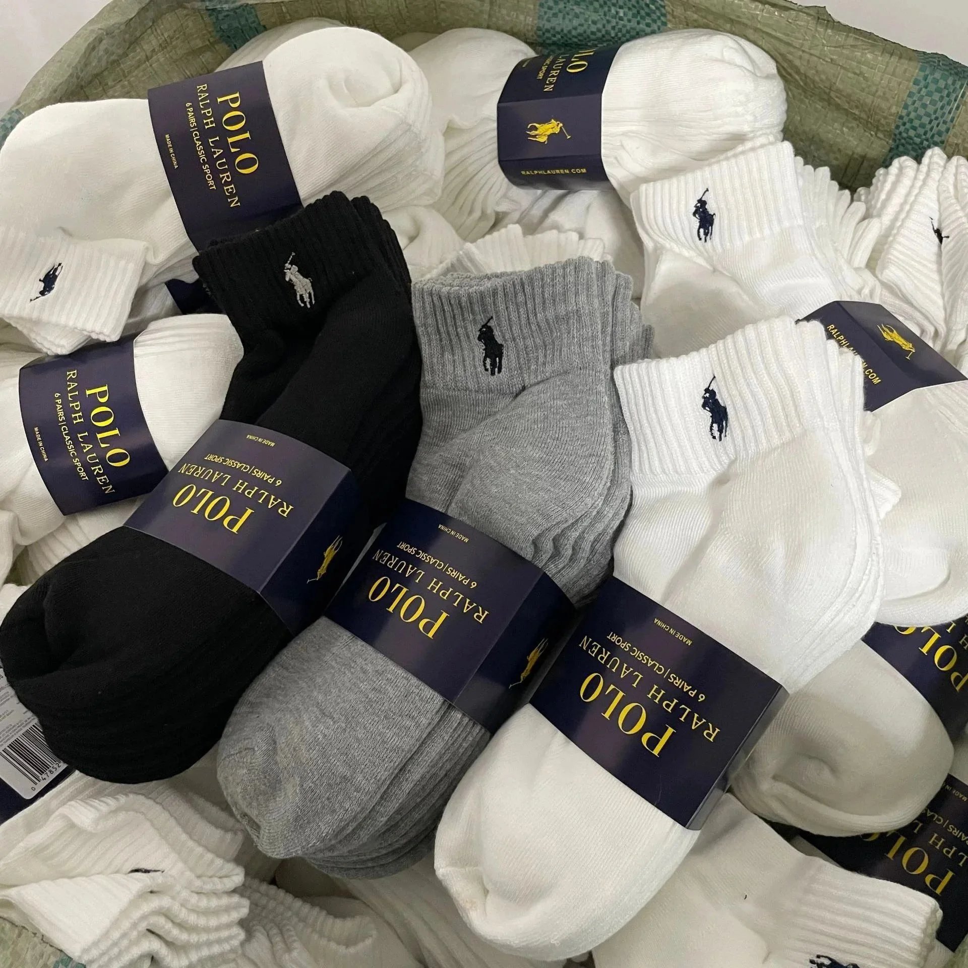 Skarpety Polo Ralph Lauren prążkowane, wysokie, średnie i niewidoczne, zestawy 6 par
