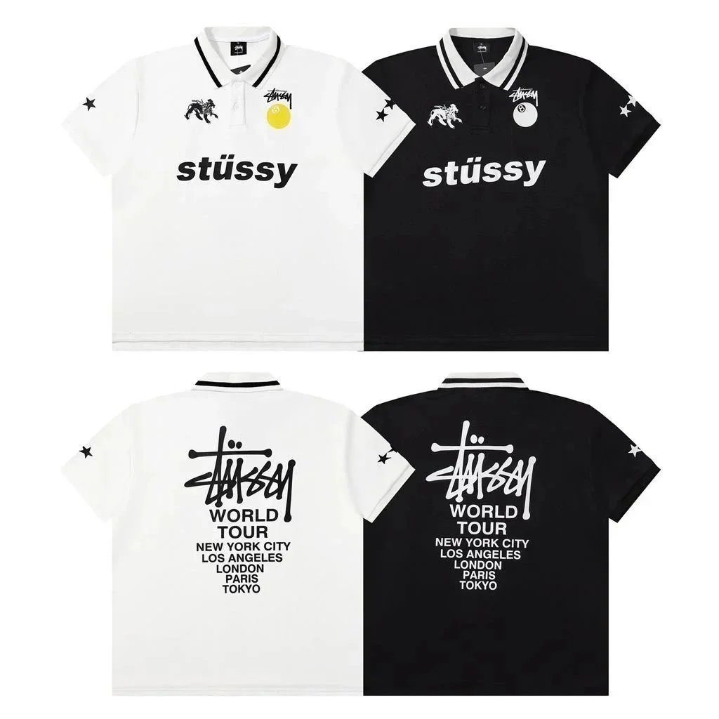 Selección de camisetas y polos Stüssy con estampados y emblemas variados