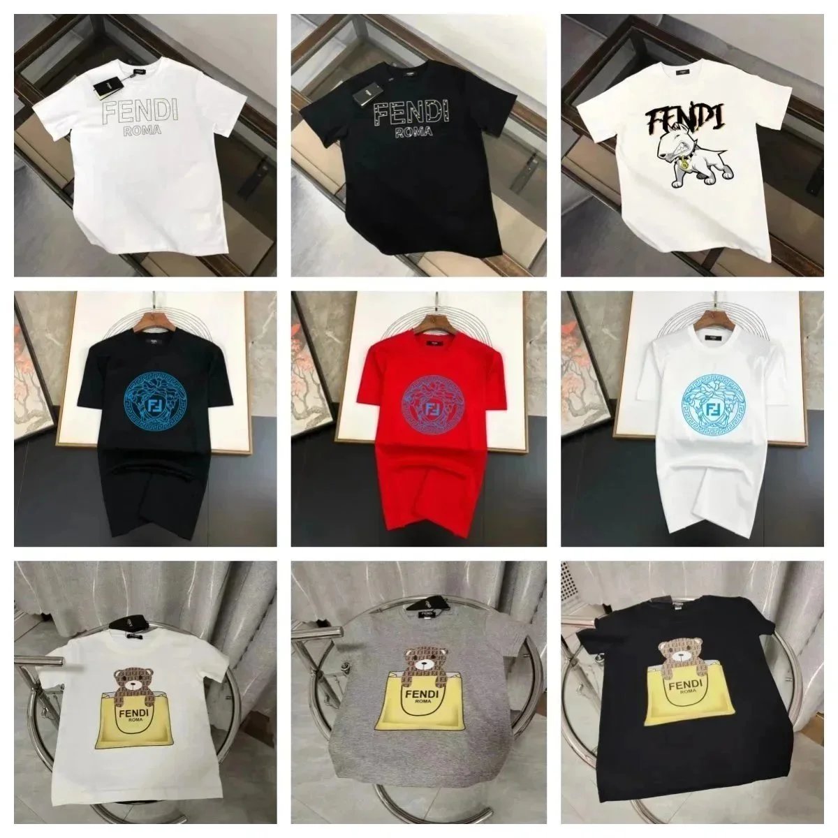 Wybór koszulek z krótkim rękawem z logo FENDI, rozmiary XS–XXXXL