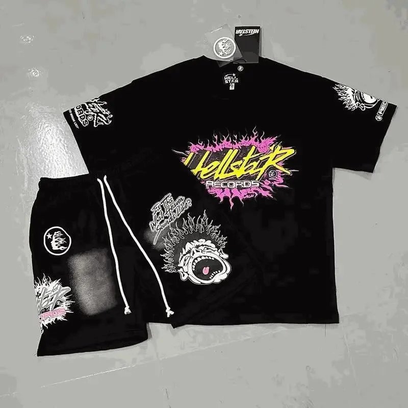 Completo Hellstar con maglietta grafica e shorts, vari stili, S–XL