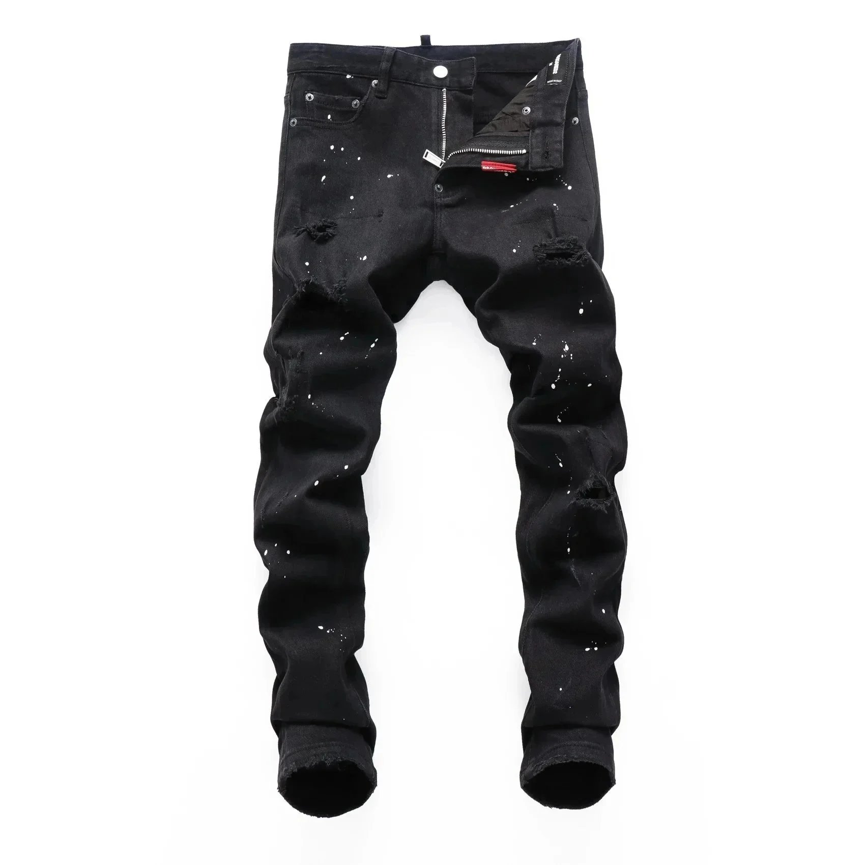 Jeans Dsquared2 desgastados com respingos de tinta, rasgos e patches