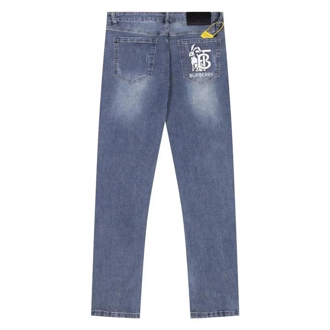 Washed Straight-Leg Jeans with Assorted Burberry Back-Pocket Graphics