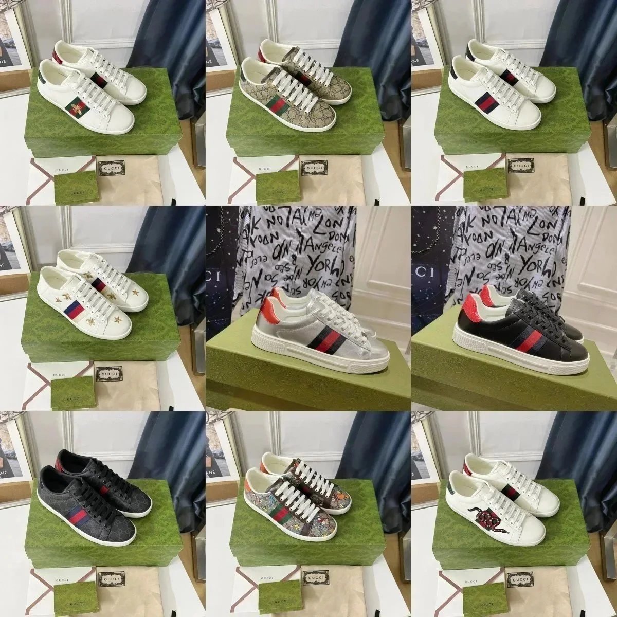 Zapatillas Gucci Ace de caña baja y modelos de suela gruesa, diseños variados