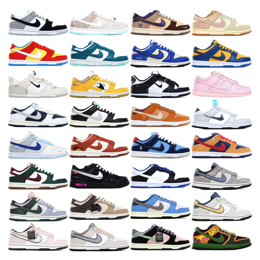 Niedrige Sneaker im Nike-Dunk-Stil in verschiedenen Farbstellungen
