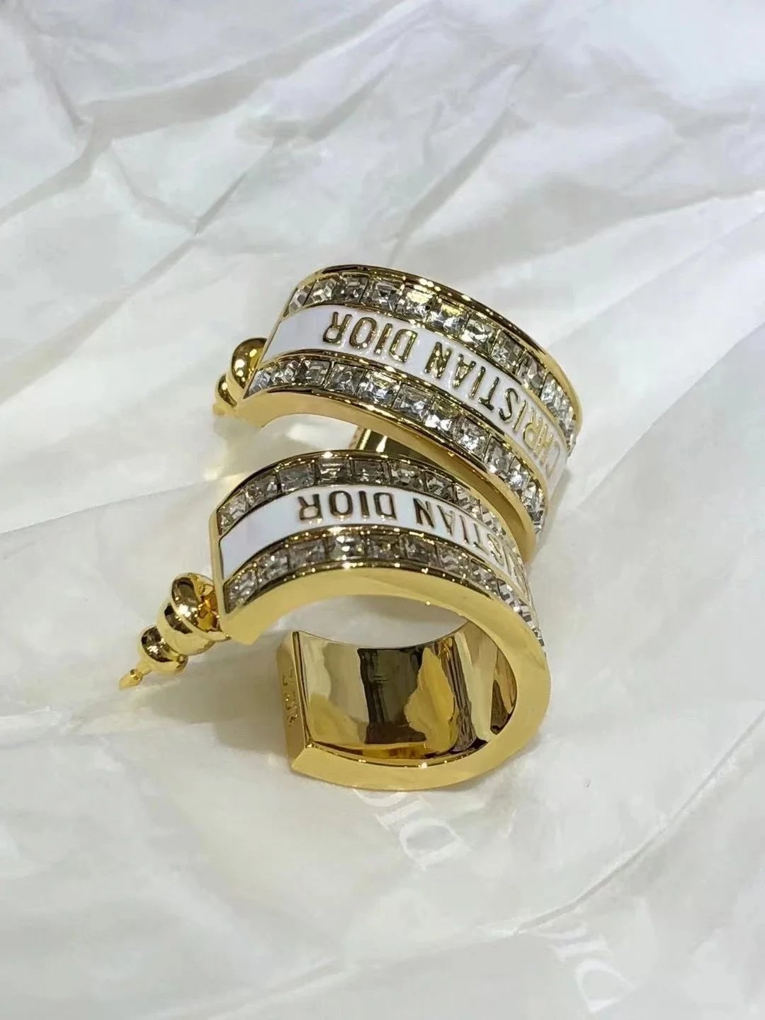 Dior J'Adior Hoop Earrings with Enamel Band and Stone Rows