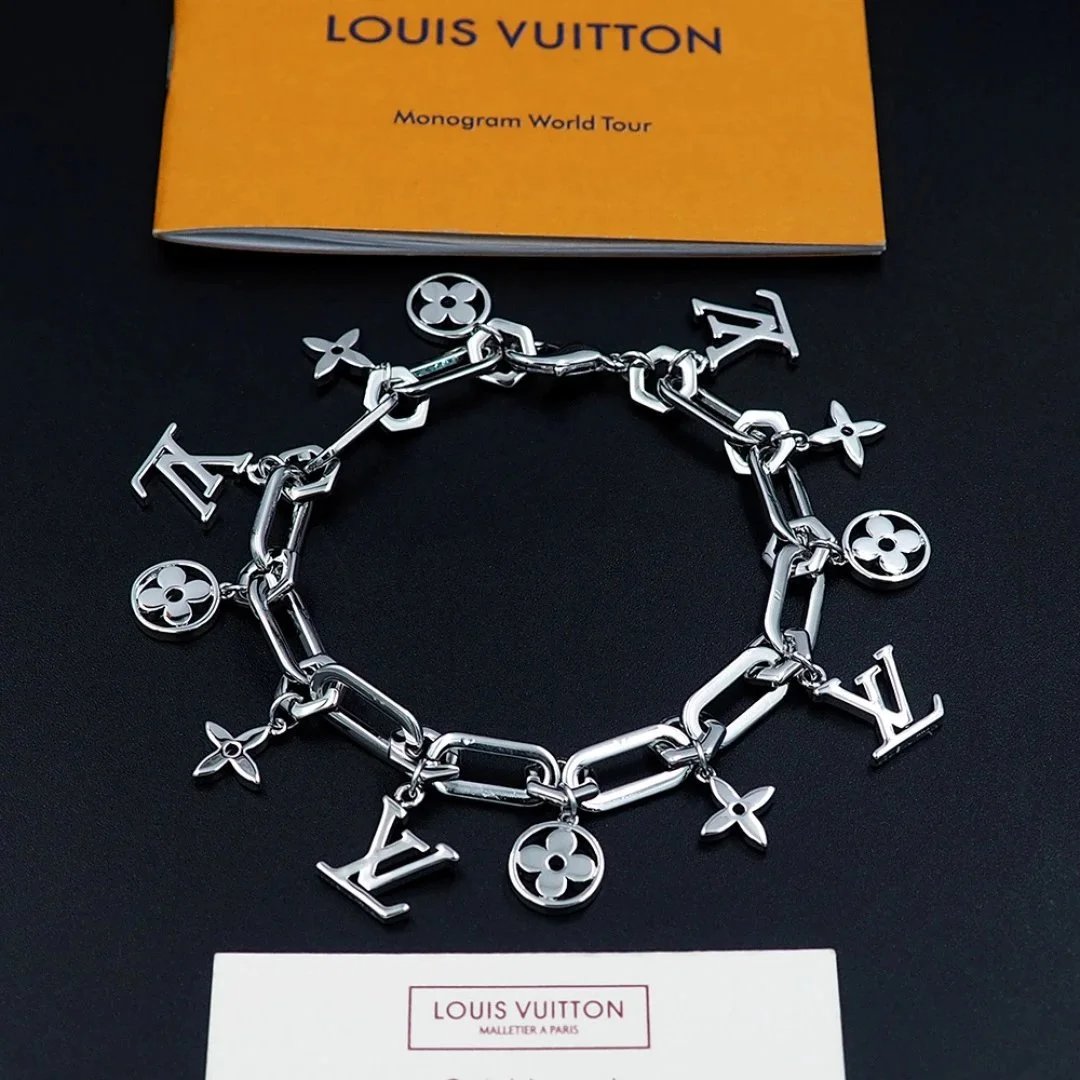 Louis Vuitton Monogram Motif Chain Bracelet in Gold-Tone or Silver-Tone