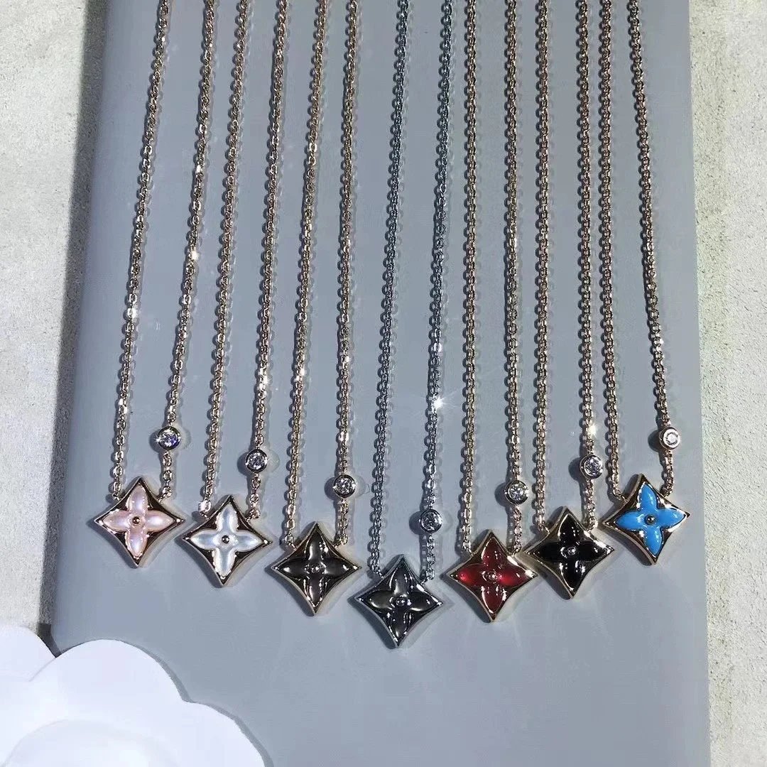 Four-Point Floral Pendant Necklaces with Colored Panels