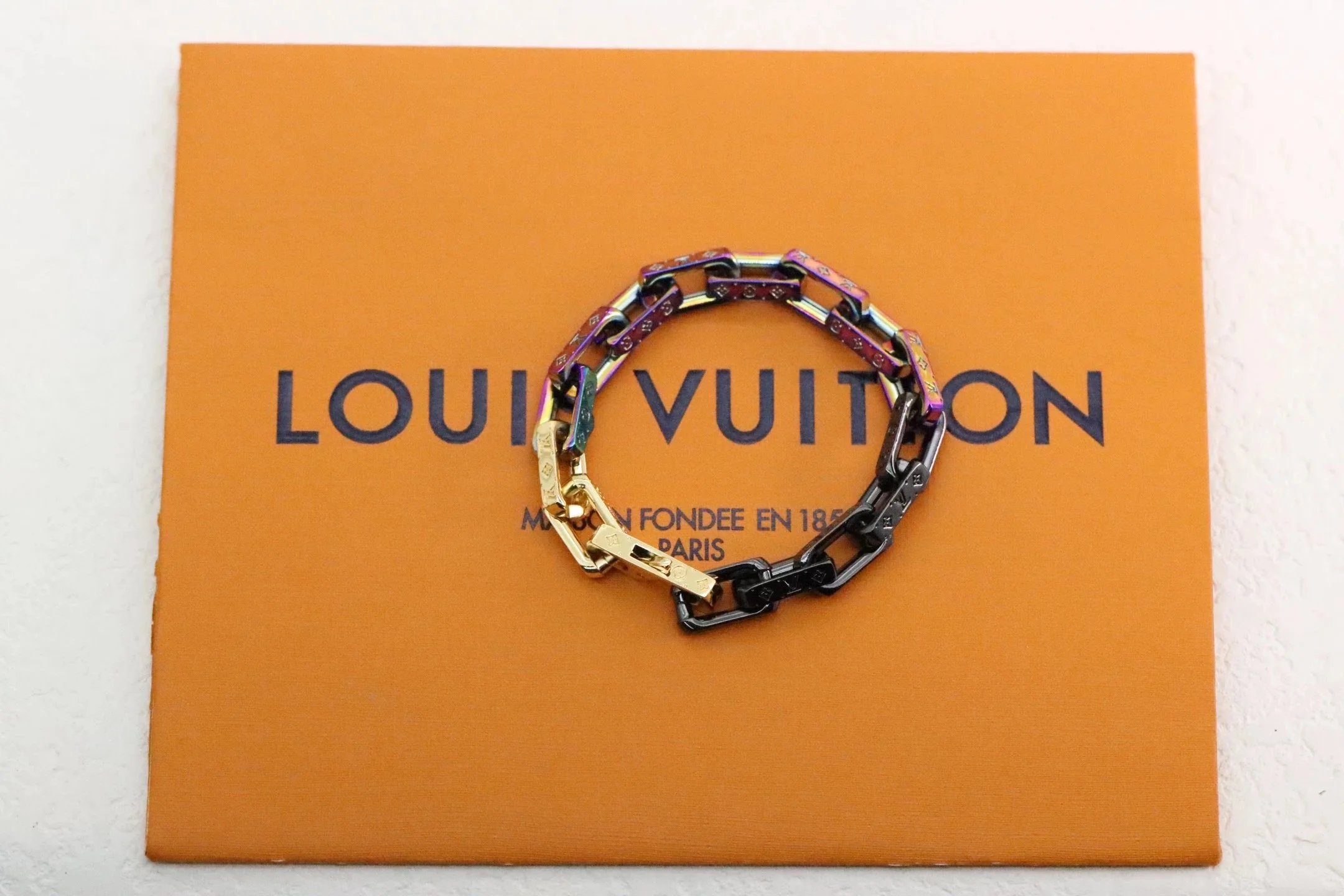 Multicolored Rectangular-Link Bracelet with Gold-Tone Clasp