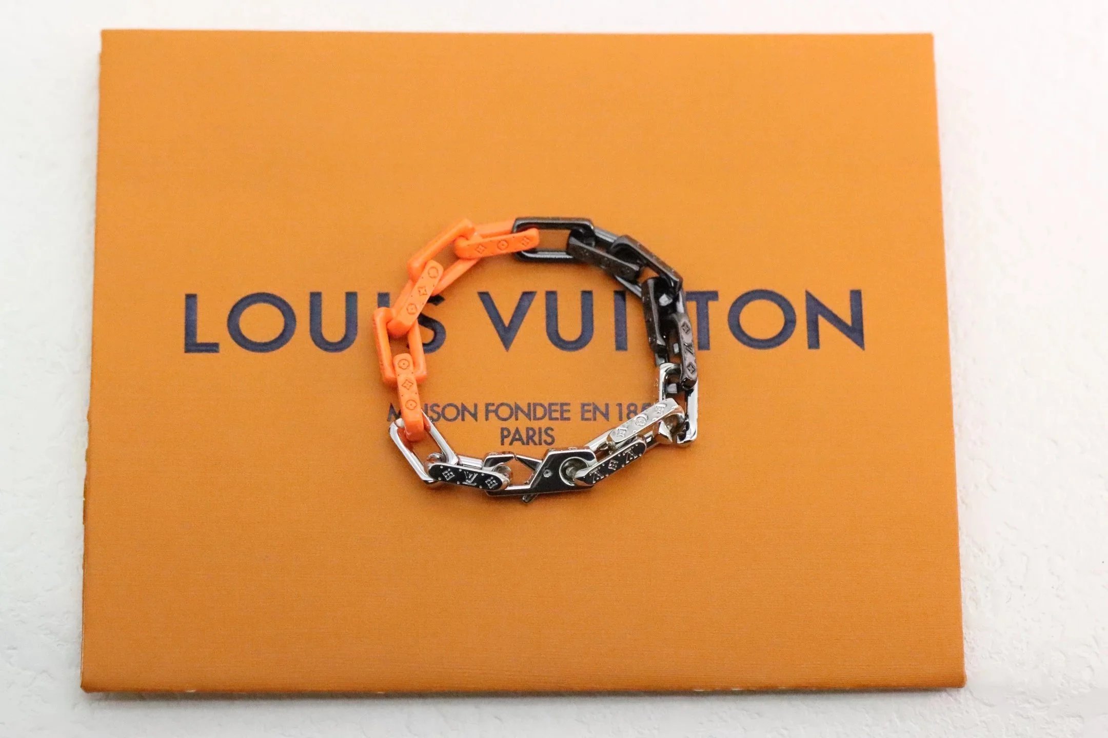 Louis Vuitton Monogram-Style Link Bracelet in Orange, Black and Silver-Tone