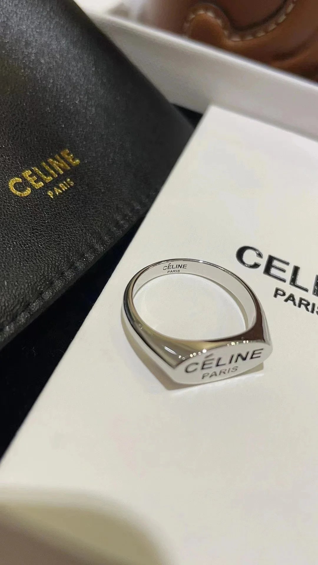 Céline Paris Silver-Tone Signet Ring with Lettered Face