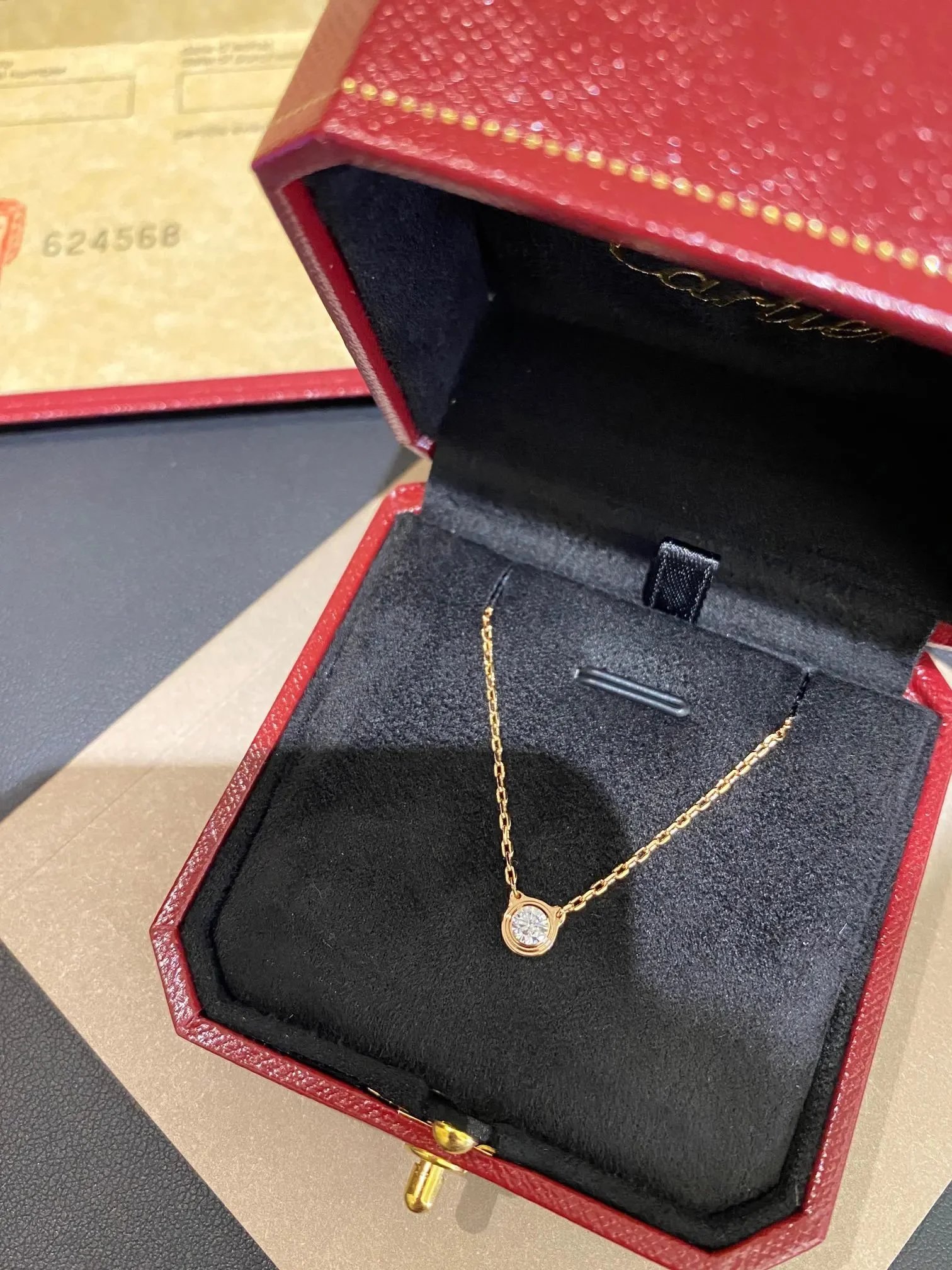 Cartier-Style Round Stone Pendant Necklace on Fine Chain