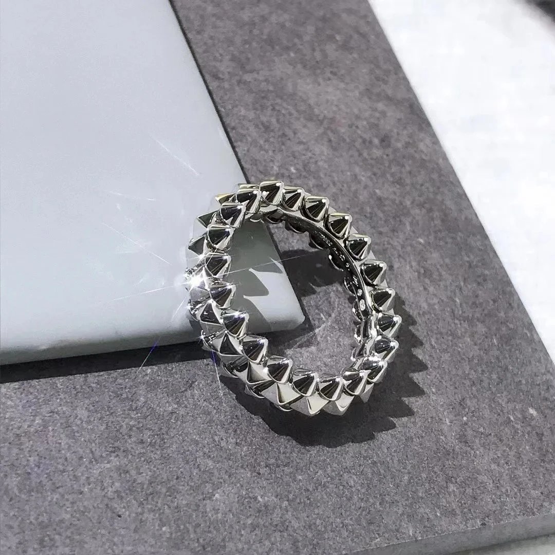 Silver-Tone Pyramid Stud Band Ring