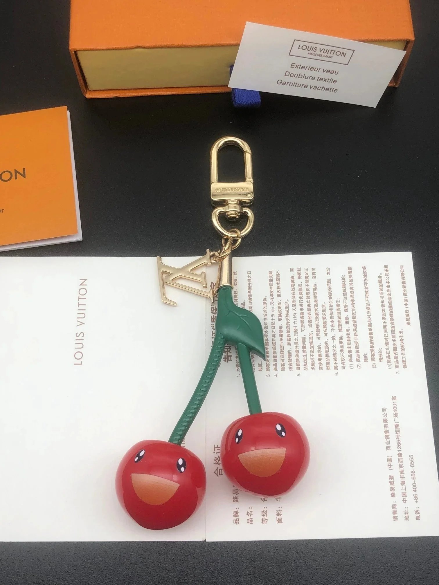 Louis Vuitton Cherry Motif Bag Charm with Letter Accent