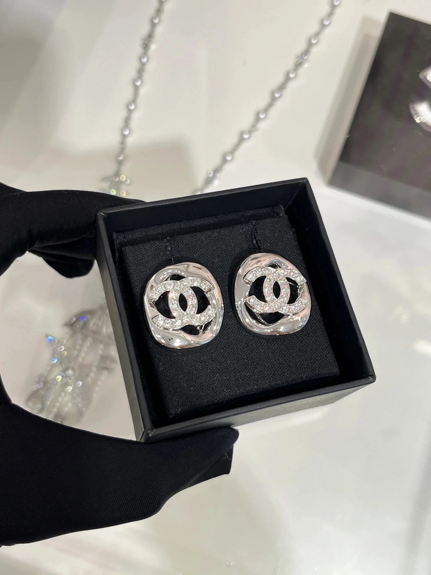 Rounded Square Double-C Openwork Stud Earrings